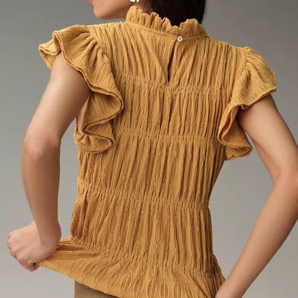 ANTHROPOLOGIE: Smocked Top: Gold - Picture 3 of 8